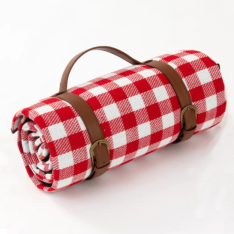 Waterproof foldable picnic blanket with carry strap
