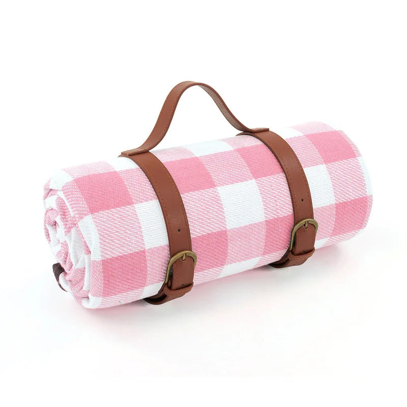 Waterproof foldable picnic blanket with carry strap