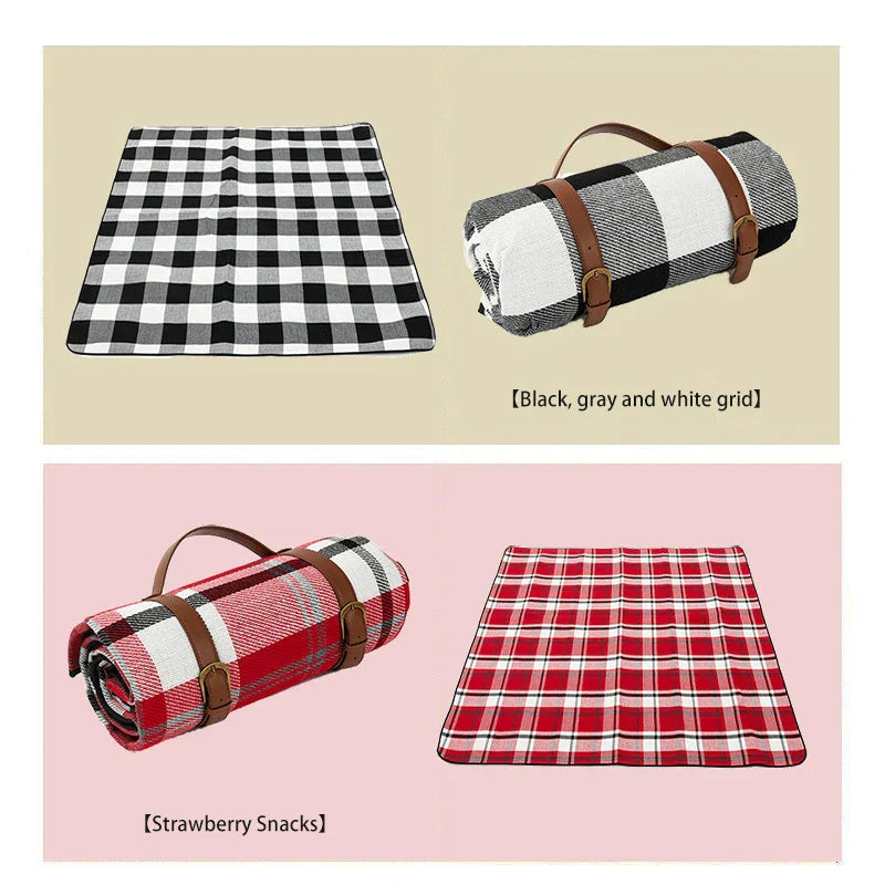 Waterproof foldable picnic blanket with carry strap
