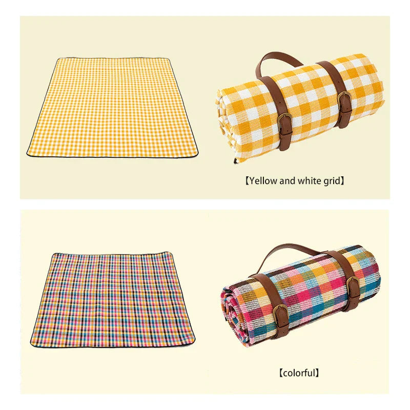 Waterproof foldable picnic blanket with carry strap